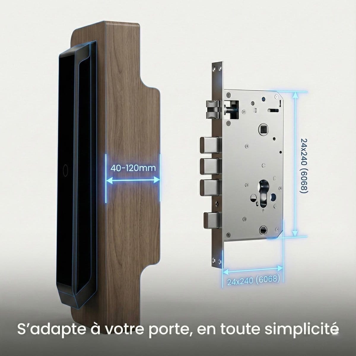 LOCKII 836 : compatible portes de 40 à 120 mm, mortaise carrée 24 × 240 mm (6068)