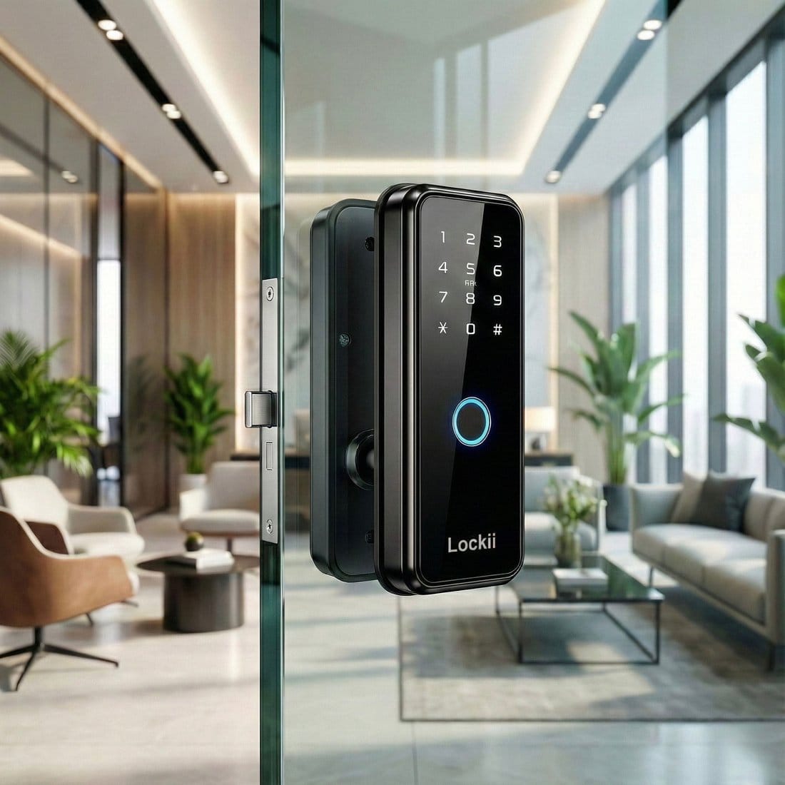 LOCKII 257 noir sur porte vitrée