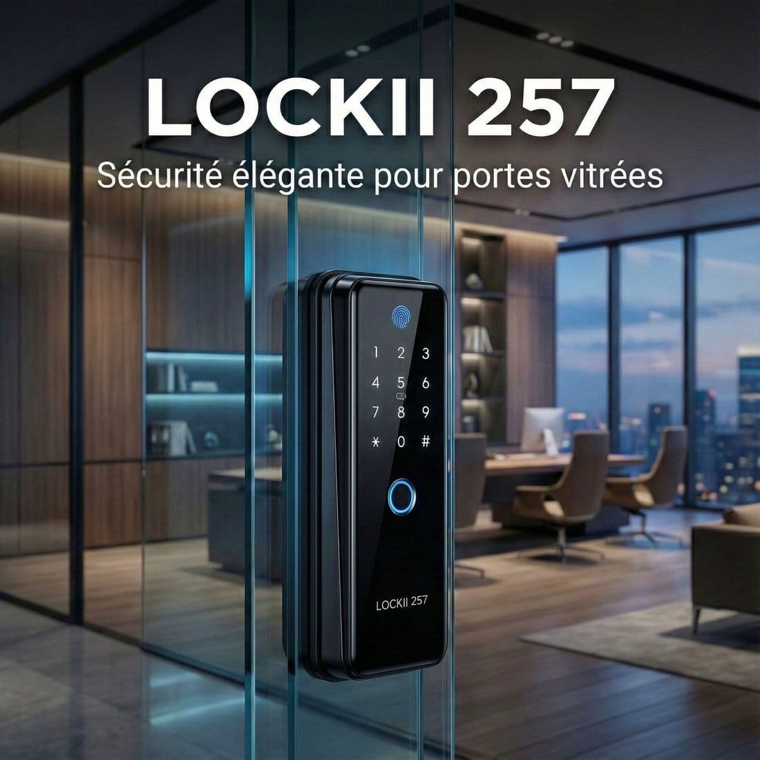 LOCKII 257 noir installé sur une porte vitrée